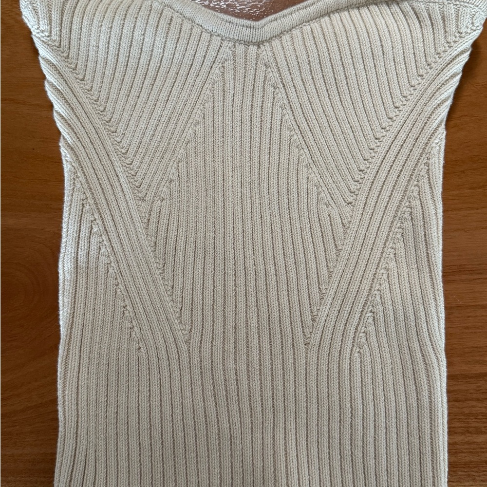 Express Cream Ribbed Off-the-Shoulder Sweater